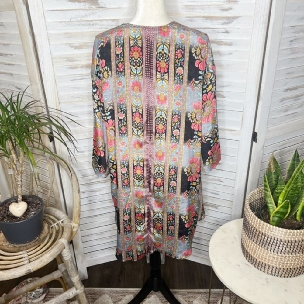 CIENNA Australia Women's XL Floral Boho Kimono Silk Snap Flowy Lightweight Tunic - Picture 5 of 14